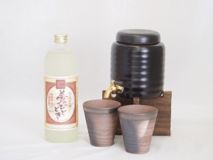 本格焼酎サーバー1000cc(18cm×24cm 1kg)三重県萬古焼き備前金彩ペアカップ(200ml×2個)井上酒造 本格熟成麦焼酎 夢のひととき (大分県) 