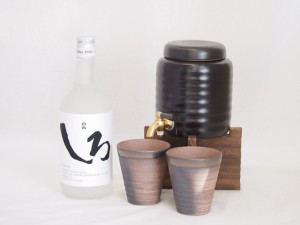 本格焼酎サーバー1000cc(18cm×24cm 1kg)三重県萬古焼き備前金彩ペアカップ(200ml×2個)高橋酒造米焼酎白岳しろ (熊本県)  720ml×1本