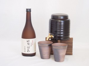 本格焼酎サーバー1000cc(18cm×24cm 1kg)三重県萬古焼き備前金彩ペアカップ(200ml×2個)宮崎本店 本格米焼酎 長期貯蔵時乃刻印 (三重県) 