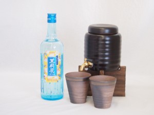 本格焼酎サーバー1000cc(18cm×24cm 1kg)三重県萬古焼き備前金彩ペアカップ(200ml×2個) ジャスミン茉莉花 500ml×1本