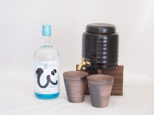 本格焼酎サーバー1000cc(18cm×24cm 1kg)三重県萬古焼き備前金彩ペアカップ(200ml×2個)久米島の久米仙 琉球泡盛古酒び (沖縄県) 720ml×