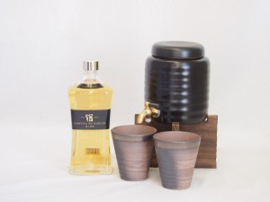 本格焼酎サーバー1000cc(18cm×24cm 1kg)三重県萬古焼き備前金彩ペアカップ(200ml×2個)繊月酒造 本格米焼酎 焔の刻印35° (熊本県) 720m