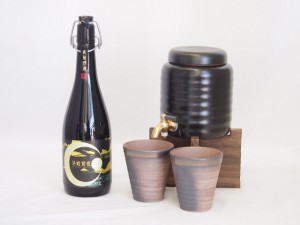 本格焼酎サーバー1000cc(18cm×24cm 1kg)三重県萬古焼き備前金彩ペアカップ(200ml×2個)深野酒造 本格麦焼酎 長期貯蔵決戦前夜 (熊本県) 