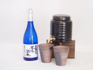 本格焼酎サーバー1000cc(18cm×24cm 1kg)三重県萬古焼き備前金彩ペアカップ(200ml×2個)恒松酒造 本格芋焼酎 黒麹仕込王道楽土 (熊本県) 