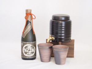 本格焼酎サーバー1000cc(18cm×24cm 1kg)三重県萬古焼き備前金彩ペアカップ(200ml×2個)薩摩金山蔵 長期貯蔵芋焼酎 吾唯足知 (鹿児島県) 