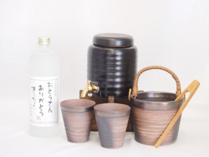 本格焼酎サーバー1000cc(18cm×24cm 1kg)萬古焼ペアカップ氷入れ竹トングセット井上酒造 おとうさんありがとう樫樽熟成本格芋焼酎 (大分