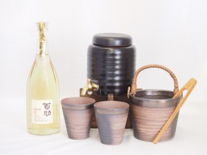 本格焼酎サーバー1000cc(18cm×24cm 1kg)萬古焼ペアカップ氷入れ竹トングセット井上酒造 長期貯蔵本格麦焼酎 百助 (大分県)l 720ml×1本