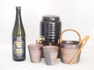 本格焼酎サーバー1000cc(18cm×24cm 1kg)萬古焼ペアカップ氷入れ竹トングセット井上酒造 本格麦焼酎 初代百助 (大分県) 720ml×1本