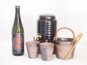 本格焼酎サーバー1000cc(18cm×24cm 1kg)萬古焼ペアカップ氷入れ竹トングセット井上酒造 本格麦焼酎 精白百助 (大分県) 720ml×1本