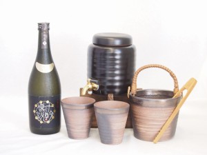 本格焼酎サーバー1000cc(18cm×24cm 1kg)萬古焼ペアカップ氷入れ竹トングセット壱岐焼酎協業組合 麦焼酎十酔傳説 (長崎県)  720ml×1本