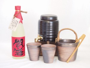 本格焼酎サーバー1000cc(18cm×24cm 1kg)萬古焼ペアカップ氷入れ竹トングセット老松酒造 麦焼酎 閻魔 (大分県) 720ml×1本