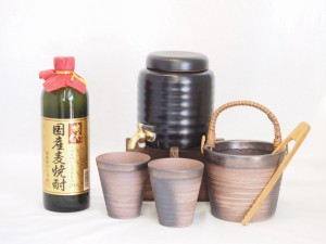 本格焼酎サーバー1000cc(18cm×24cm 1kg)萬古焼ペアカップ氷入れ竹トングセット井上酒造 国産麦焼酎 独奏会りさいたる20° (大分県) 720m