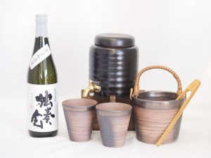 本格焼酎サーバー1000cc(18cm×24cm 1kg)萬古焼ペアカップ氷入れ竹トングセット井上酒造 本格麦焼酎 常圧粗濾過独奏会りさいたる27° (大