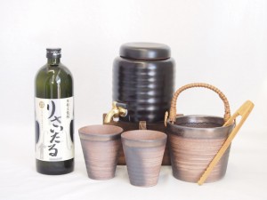 本格焼酎サーバー1000cc(18cm×24cm 1kg)萬古焼ペアカップ氷入れ竹トングセット井上酒造 本格麦焼酎 りさいたる27° (大分県) 720ml×1本