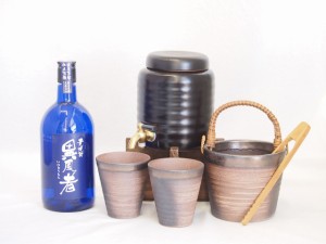 本格焼酎サーバー1000cc(18cm×24cm 1kg)萬古焼ペアカップ氷入れ竹トングセット瑞鷹 本格麦焼酎 異風者 (熊本県) 720ml×1本