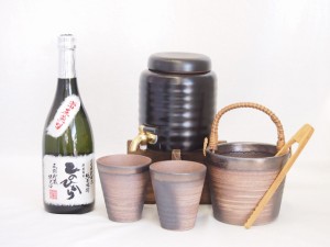 本格焼酎サーバー1000cc(18cm×24cm 1kg)萬古焼ペアカップ氷入れ竹トングセット恒松酒造 純米焼酎常圧蒸留ひのひかり25° (熊本県)  720m