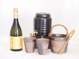 本格焼酎サーバー1000cc(18cm×24cm 1kg)萬古焼ペアカップ氷入れ竹トングセット恒松酒造 無濾過球磨焼酎 球磨拳 (熊本県) 720ml×1本