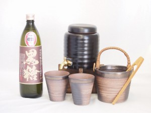 本格焼酎サーバー1000cc(18cm×24cm 1kg)萬古焼ペアカップ氷入れ竹トングセット喜界島酒造 荒濾過黒糖 (鹿児島県) 900ml×1本