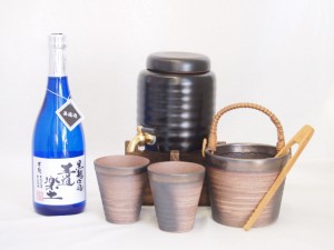 本格焼酎サーバー1000cc(18cm×24cm 1kg)萬古焼ペアカップ氷入れ竹トングセット恒松酒造 本格芋焼酎 黒麹仕込王道楽土 (熊本県) 720ml×1