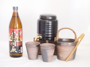 本格焼酎サーバー1000cc(18cm×24cm 1kg)萬古焼ペアカップ氷入れ竹トングセット神楽酒造 本格芋焼酎 東国原 (宮崎県) 900ml×1本