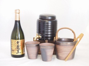 本格焼酎サーバー1000cc(18cm×24cm 1kg)萬古焼ペアカップ氷入れ竹トングセット濱田酒造 本格芋焼酎 大魔王 (鹿児島県) 720ml×1本