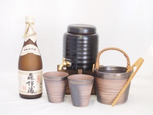 本格焼酎サーバー1000cc(18cm×24cm 1kg)萬古焼ペアカップ氷入れ竹トングセット森伊蔵酒造 かめ壺焼酎 森伊蔵 (鹿児島県) 720ml×1本