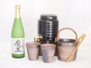 本格焼酎サーバー1000cc(18cm×24cm 1kg)萬古焼ペアカップ氷入れ竹トングセット白玉醸造 本格芋焼酎 名門の絆魔王 (鹿児島県) 720ml×1本