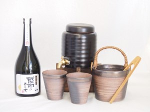 本格焼酎サーバー1000cc(18cm×24cm 1kg)萬古焼ペアカップ氷入れ竹トングセット濱田酒造 本格芋焼酎 感謝のきもち (鹿児島県) 720ml×1本