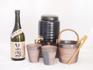 本格焼酎サーバー1000cc(18cm×24cm 1kg)萬古焼ペアカップ氷入れ竹トングセット小正醸造 薩摩芋焼酎竹山源酔 (鹿児島県)  720ml×1本