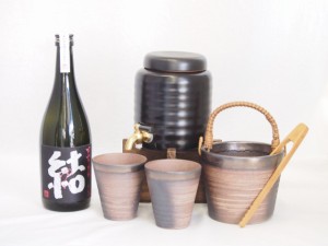 本格焼酎サーバー1000cc(18cm×24cm 1kg)萬古焼ペアカップ氷入れ竹トングセット濱田酒造 本格芋焼酎 結28° (鹿児島県) 720ml×1本