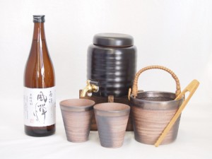 本格焼酎サーバー1000cc(18cm×24cm 1kg)萬古焼ペアカップ氷入れ竹トングセット吹上焼酎 本格芋焼酎 黒麹使用風憚36° (鹿児島県) 720ml