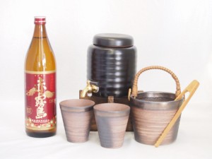 本格焼酎サーバー1000cc(18cm×24cm 1kg)萬古焼ペアカップ氷入れ竹トングセット霧島酒造 本格芋焼酎 赤霧島 (宮崎県) 900ml×1本