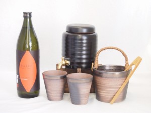 本格焼酎サーバー1000cc(18cm×24cm 1kg)萬古焼ペアカップ氷入れ竹トングセット濱田酒造 本格芋焼酎 焼芋仕込みシルクスイート使用海童 (