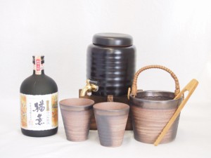 本格焼酎サーバー1000cc(18cm×24cm 1kg)萬古焼ペアカップ氷入れ竹トングセット神楽酒造 本格むぎ焼酎 十三年熟成猶薫 (宮崎県) 720ml×1