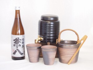 本格焼酎サーバー1000cc(18cm×24cm 1kg)萬古焼ペアカップ氷入れ竹トングセット四ツ谷酒造 本格麦焼酎 焼酎 屋兼八25° (大分県) 720ml×