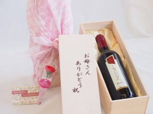 母の日 お母さんありがとう木箱セット ブルーサロッソ赤ワイン (イタリア) 750ml 母の日カードとカーネイション付