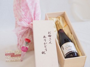 母の日 お母さんありがとう木箱セット ノンアルコールワインヴァンフリースパークリング赤 (長野県) 500ml 母の日カードとカーネイション