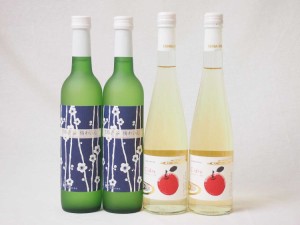 国産フルーツ甘口ワイン4本セット 京都青谷梅 丹波りんごワイン (京都府) 500ml×4本