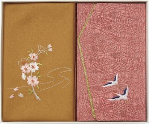 夏の贈り物お中元 刺繍入り金封包み&金封ふくさ 洛北 赤鶴 金封包み：38×37cm、金封ふくさ：20×12cm