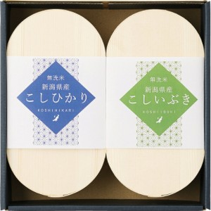 夏の贈り物お中元 無洗米松経木わっぱ入りギフトセット 初代田蔵 新潟県産コシヒカリ（無洗米）・新潟県産こしいぶき（無洗米）（各300g