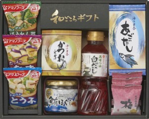 夏の贈り物お中元 白だしバラエティセット 紀州梅干し×3、昆布つゆ白だし（300ml）・鮪ほぐし（50g）・あごだし（6g×4）・かつおふりか