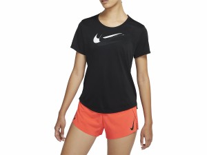 ナイキ NIKE Dri-FIT スウッシュ ラン ショートスリーブ ランニングトップ レディース 春 夏 ブラック 黒 スポーツ フィットネス 半袖 T