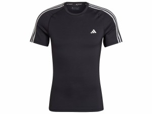 アディダス adidas テックフィット スリーストライプス トレーニング半袖Tシャツ メンズ 春 夏 ブラック 黒 スポーツ トレーニング 半袖 