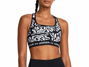 アンダーアーマー UNDER ARMOUR クロスバック ブラ ミッド プリント レディース ブラック 黒 ホワイト 白 スポーツ フィットネス インナ