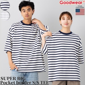 グッドウェア Goodwear USAコットン SUPER BIGポケットボーダーTシャツ メンズ レディース ユニセックス 春 夏 Tシャツ カジュアル 半袖 