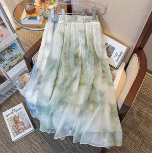 [月初SALE] 春新作 予約商品 大きいサイズ レディース スカート ミモレ ウエストゴム タイダイ フレア M L LL 3L 4L 5L 韓国ファッション