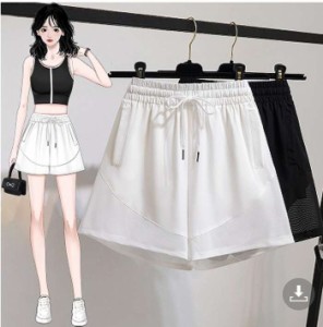 夏新作 予約商品 大きいサイズ レディース ショートパンツ ウエストゴム 裾レース ガーリー ボトムス パンツ 韓国ファッション M L LL 3L