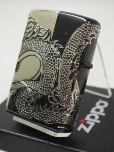 ジッポー2013 絶版 Zippo ドラゴン 四面龍（竜4面連続柄/彫刻）ブラックシルバー 黒銀 2BKS-DRHF新品