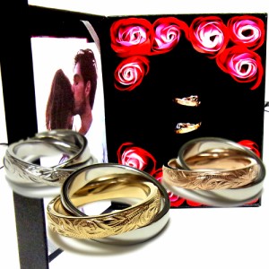 ペアリング ペアハワイアンジュエリー 指輪 2連リング カレイキニ スクロール 金属アレルギー対応 サージカル ステンレス 花 入浴剤 写真