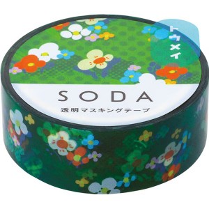 （まとめ買い）キングジム SODA ソーダ 透明マスキングテープ 幅15mm×4m オハナバタケ CMT15-015 〔3個セット〕